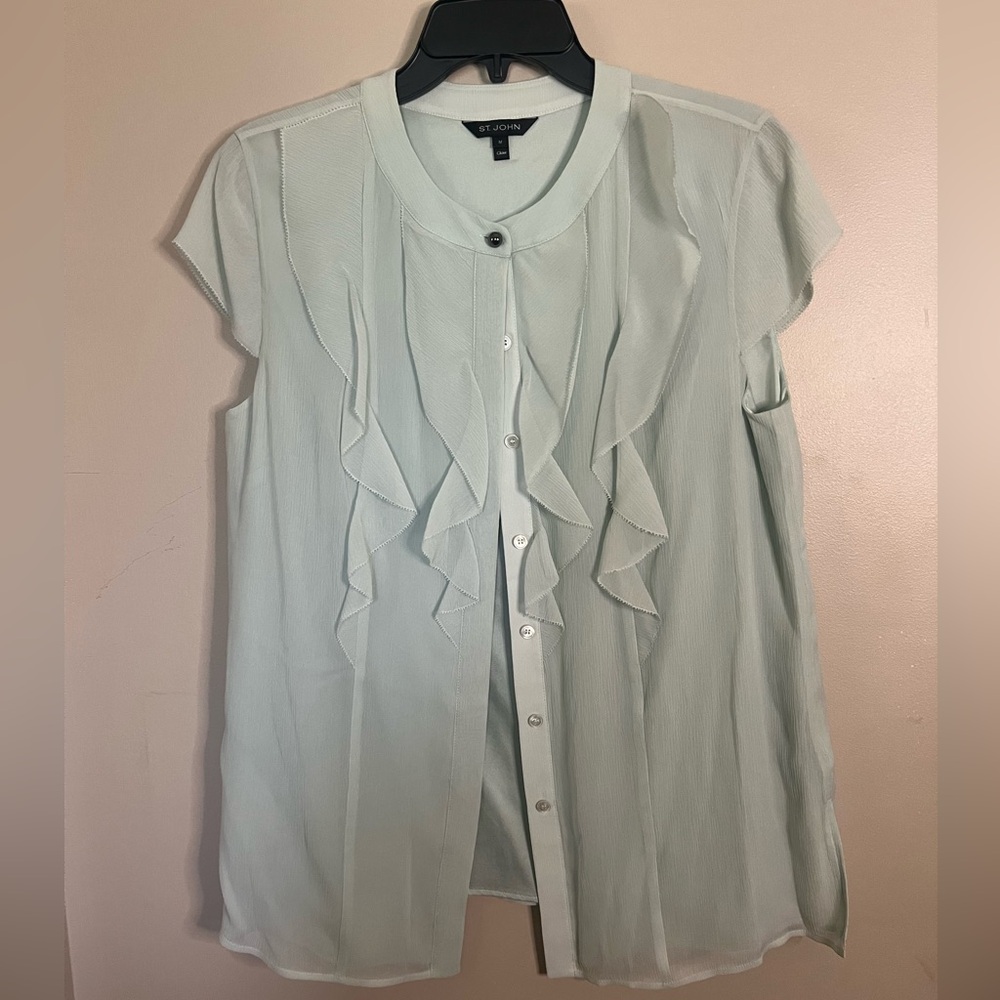 St. John Medium Mint Silk Blouse EUC